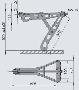 uitdraaisteun-caravansteun-premium-1250KG-lang-tekening